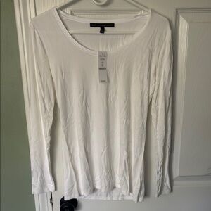 VWhite Fitted Ribbed Long Sleeve Blouse